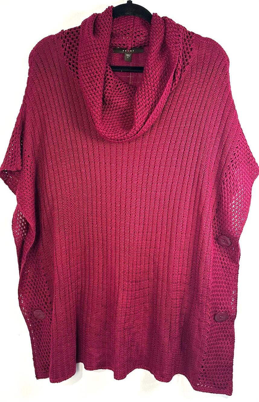NWT Fever Cowl Neck Crochet Knit Sweater Poncho Large Magenta Pink Y2K Soft